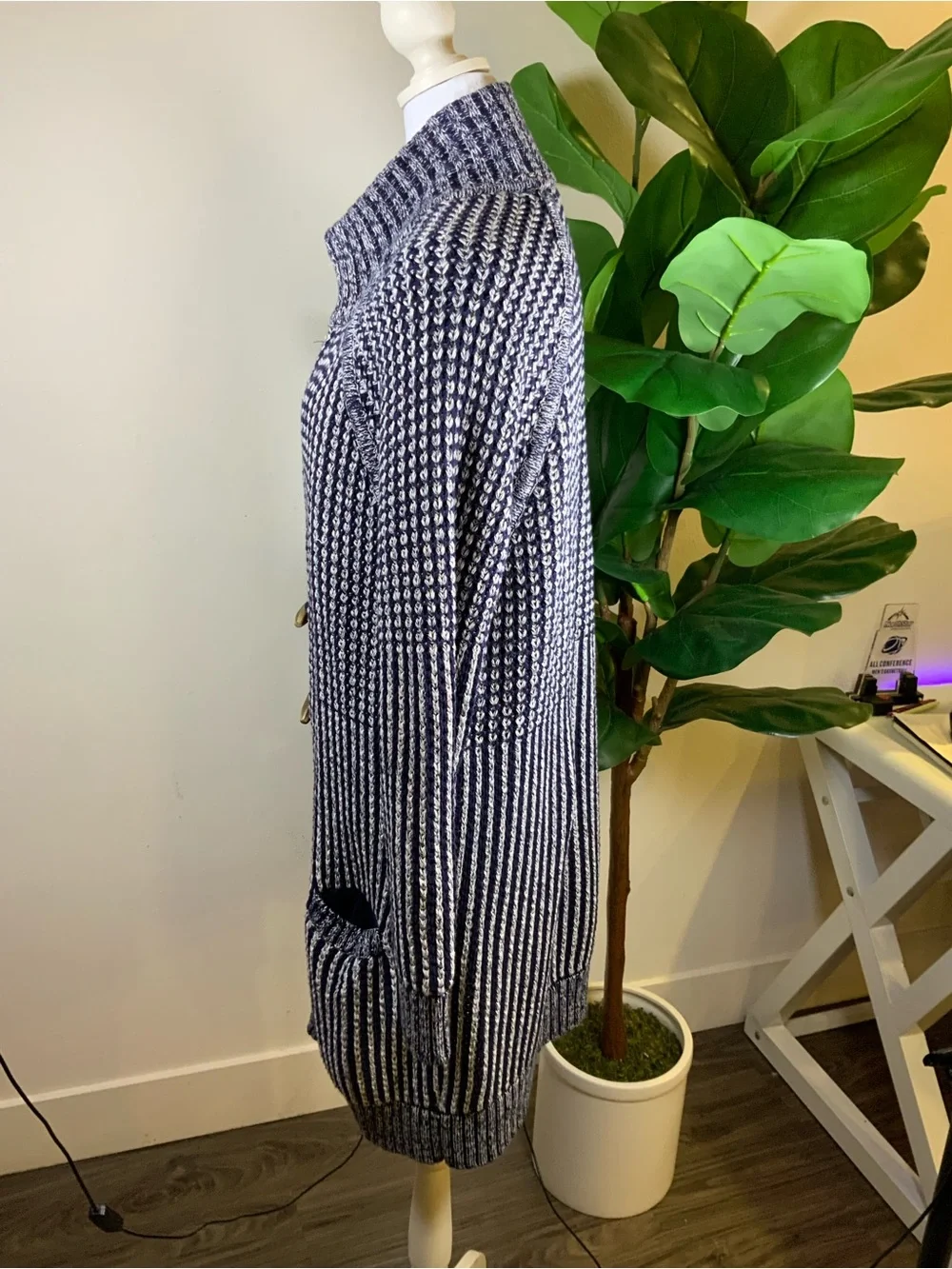 GAP Navy and White Teddy Toggle Cardigan Jacket